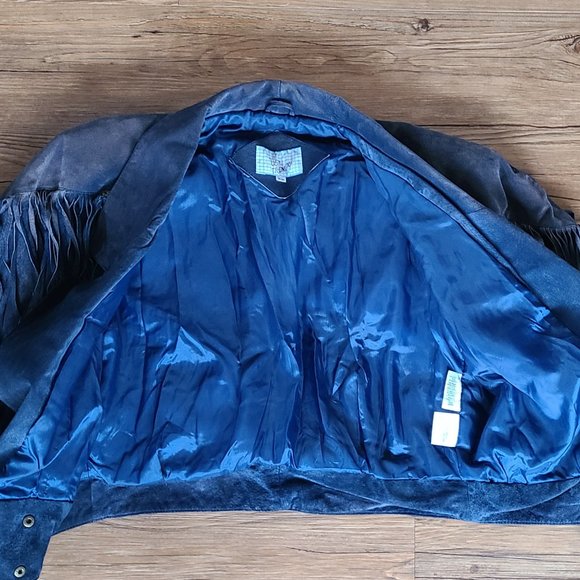 Vintage blue leather western fringe tasseled jacket womens small/medium - Picture 3 of 8